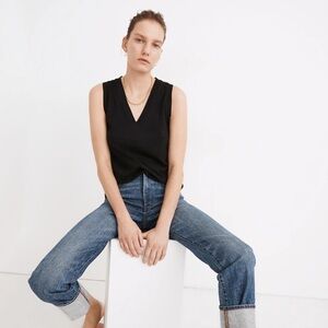 MADEWELL Whisper Cotton V-Neck Tank In Black